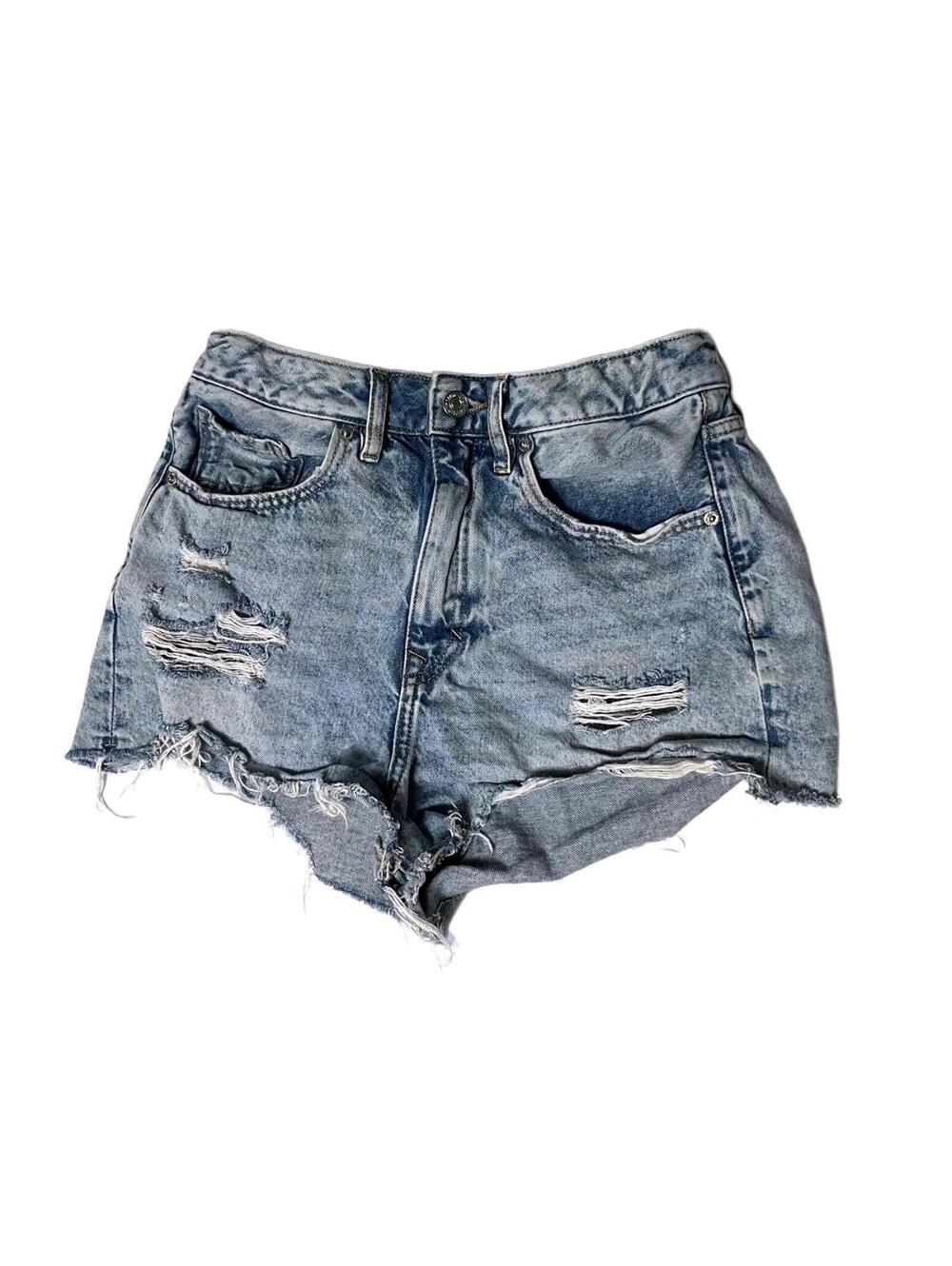 Forever 21 Retro Y2K Grunge Light Wash High-Rise Distressed Denim Shorts Sz 26